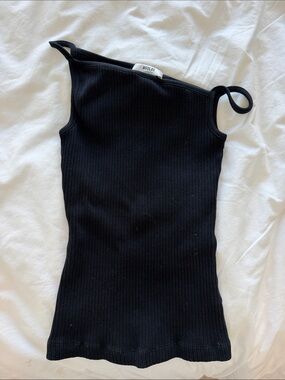 Agolde Black Ribbed One-Shoulder Tank Top